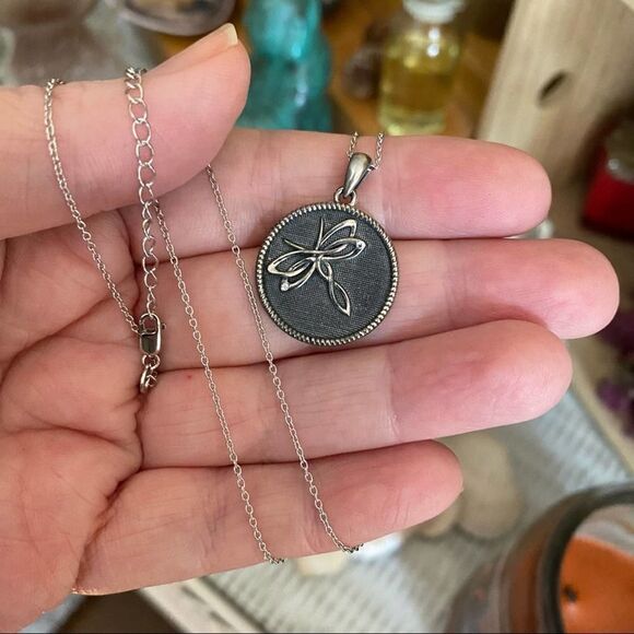 Dragonfly Sterling Silver Charm CZ Necklace - Picture 1 of 4